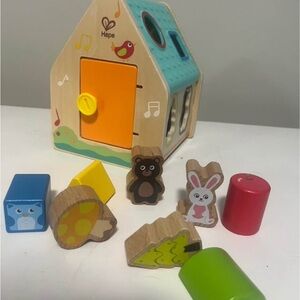 Hape Kids Wooden Shape Sorter House - Teal & Orange